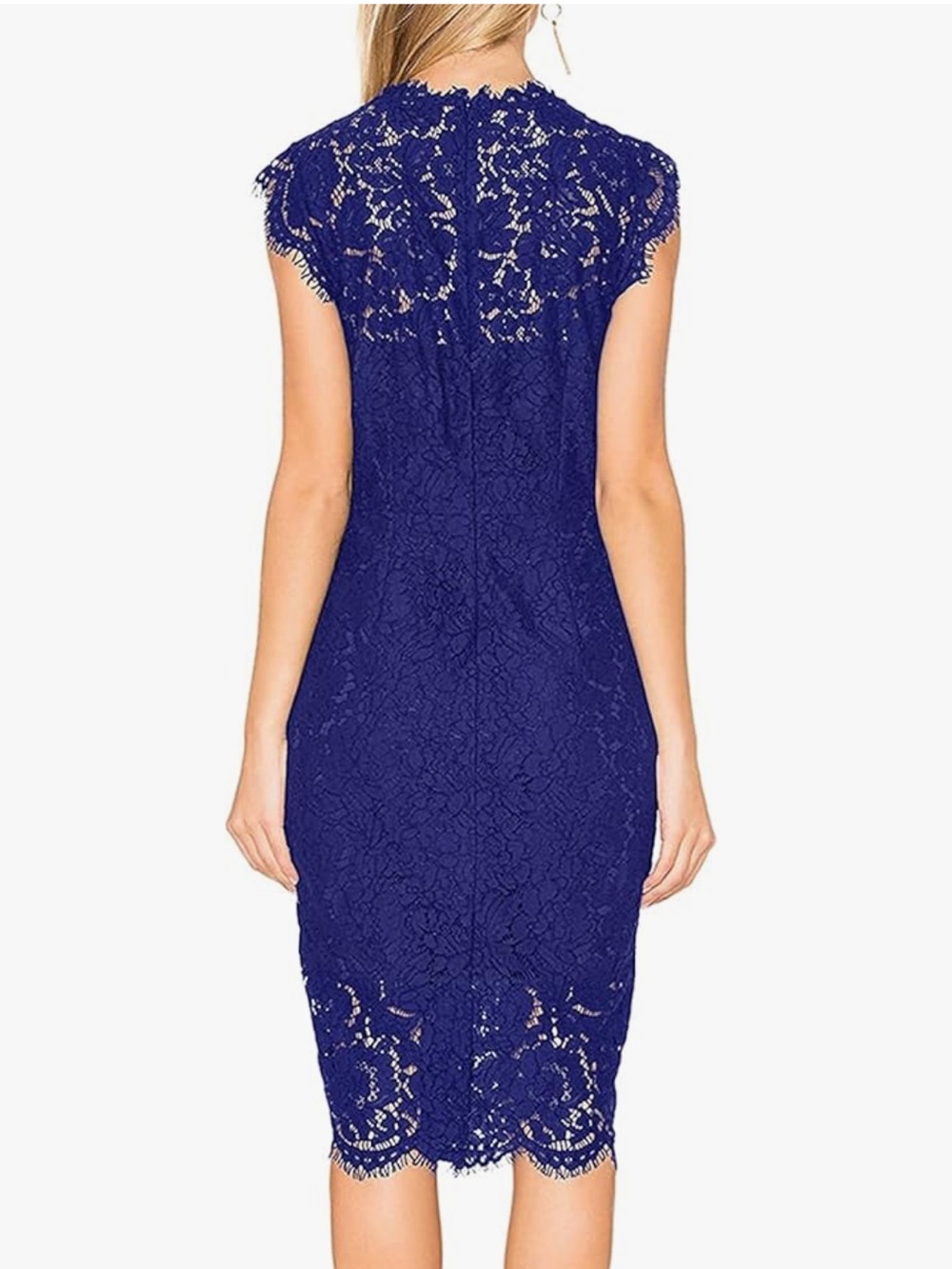Lace Sheath Dress Royal Blue large Women's Floral Elegant Cocktail Knee Length - Picture 2 of 4